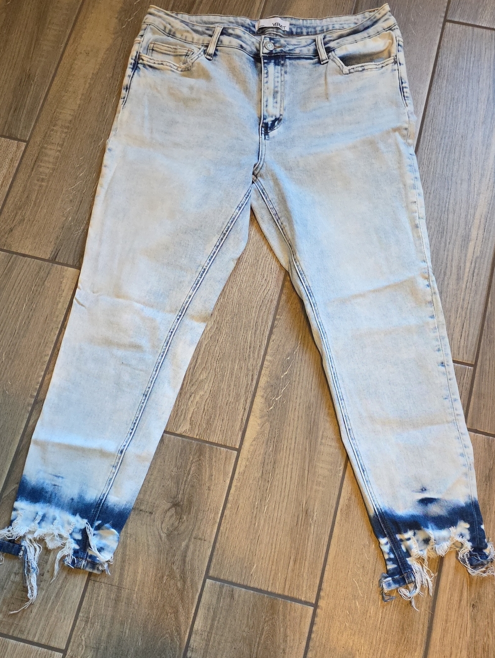 Light Wash Tie-Dye Hem Ankle Jeans - Women's-Size 32